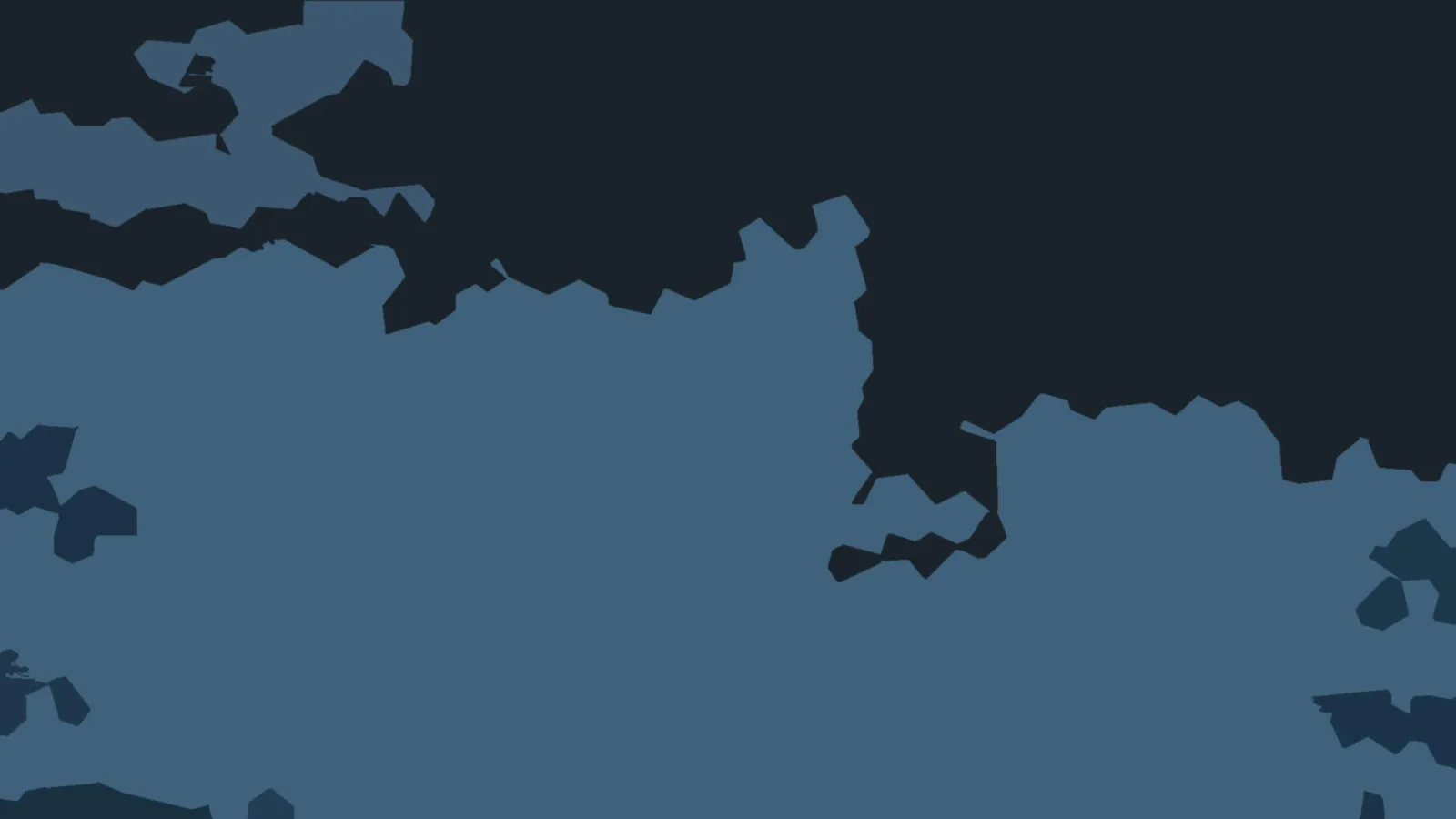 Abstrakte Komposition aus flachen, gezackten Flächen in Dunkelblau und Blaugrau, oben rechts dominiert dunkles Marineblau, unten links und in der Mitte helleres Blaugrau.