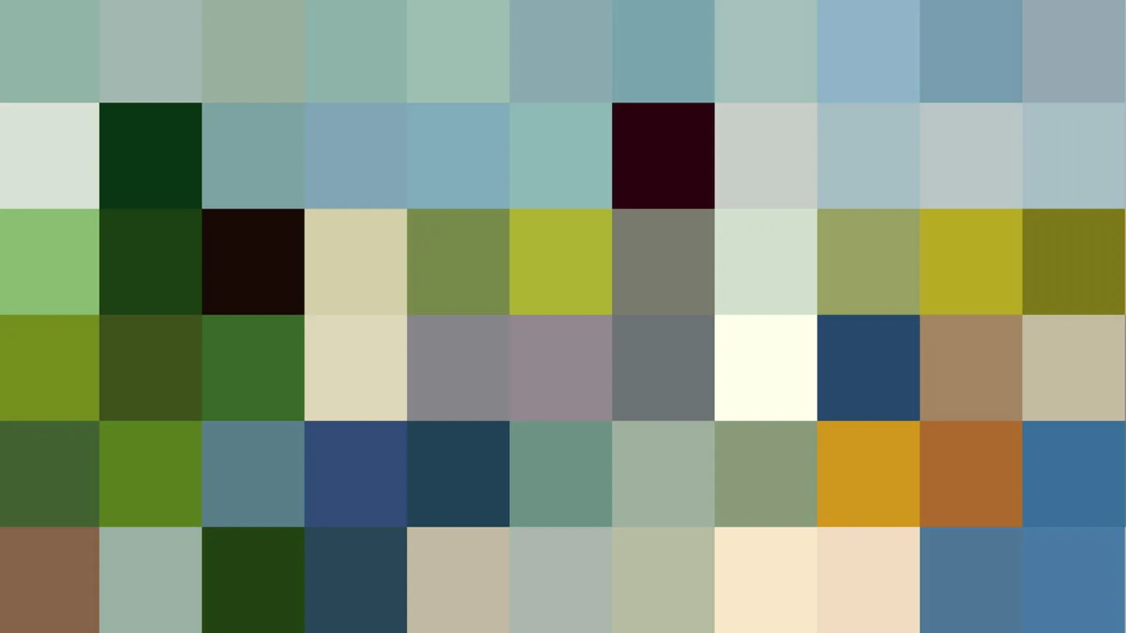 Raster aus farbigen Quadraten in Grün-, Blau-, Gelb- und Brauntönen.