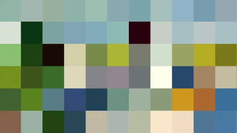 Raster aus farbigen Quadraten in Grün-, Blau-, Gelb- und Brauntönen.