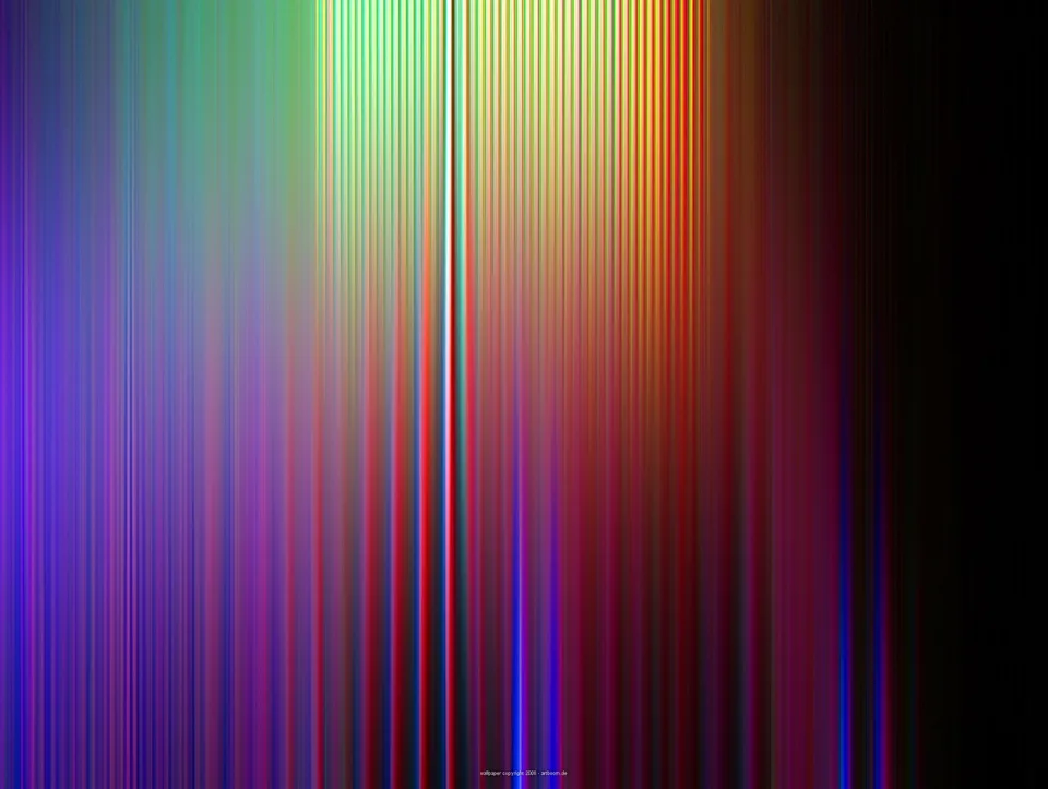 Vertikale, verwischte Lichtstreifen in Violett, Blau, Grün, Gelb und Rot, die nach rechts in Schwarz übergehen.
