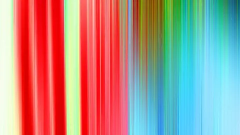 Abstrakte Komposition aus senkrechten, leicht verwischten Streifen in Rot, Grün, Hellblau und Weiß, die von links nach rechts ineinander übergehen.