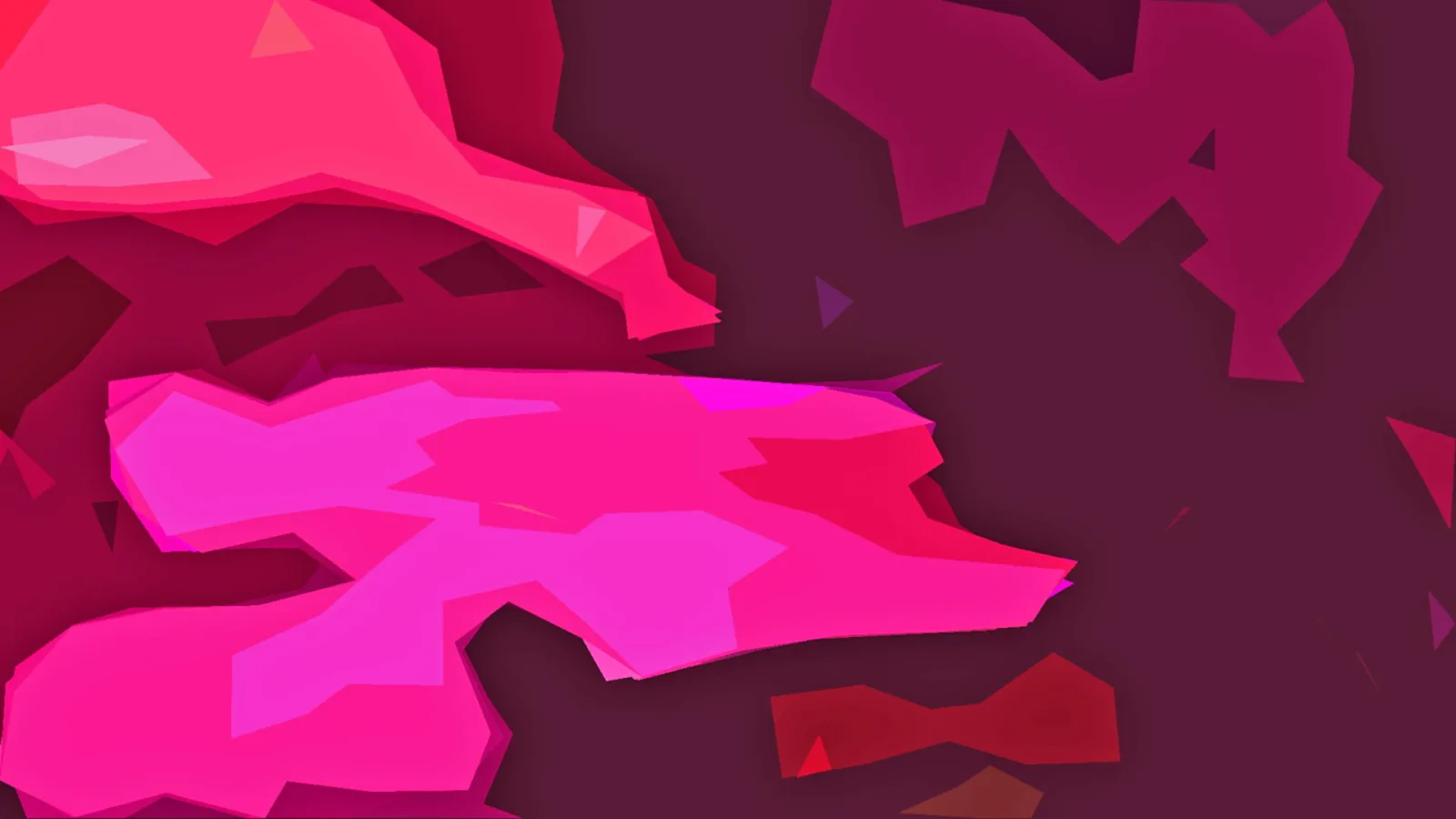 Abstraktes Bild mit pinken und roten polygonalen Flächen in verschiedenen Tönen auf dunkel weinrotem Hintergrund.