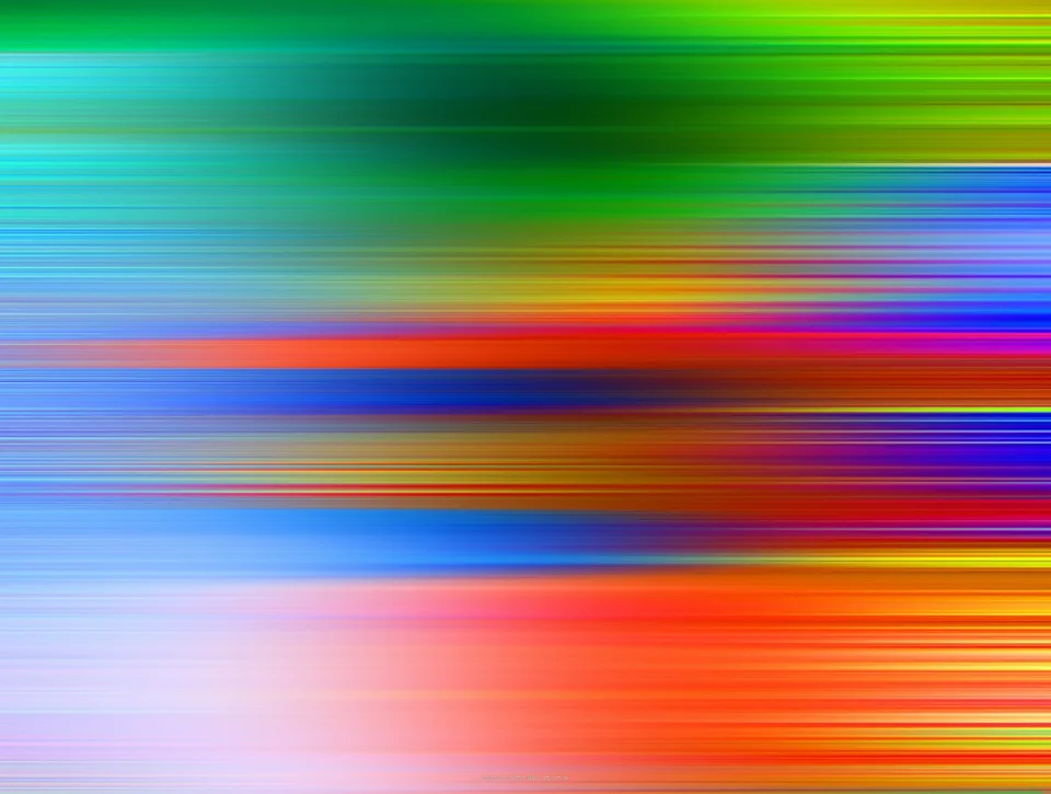 Horizontal verwischte Streifen in Grün, Blau, Rot und Orange, die von oben nach unten ineinander übergehen.