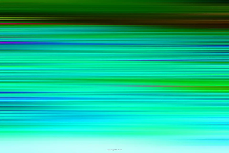 Abstraktes Bild aus horizontalen, farbigen Streifen in Grün, Cyan und Blau, oben dunkler, unten hell auslaufend.