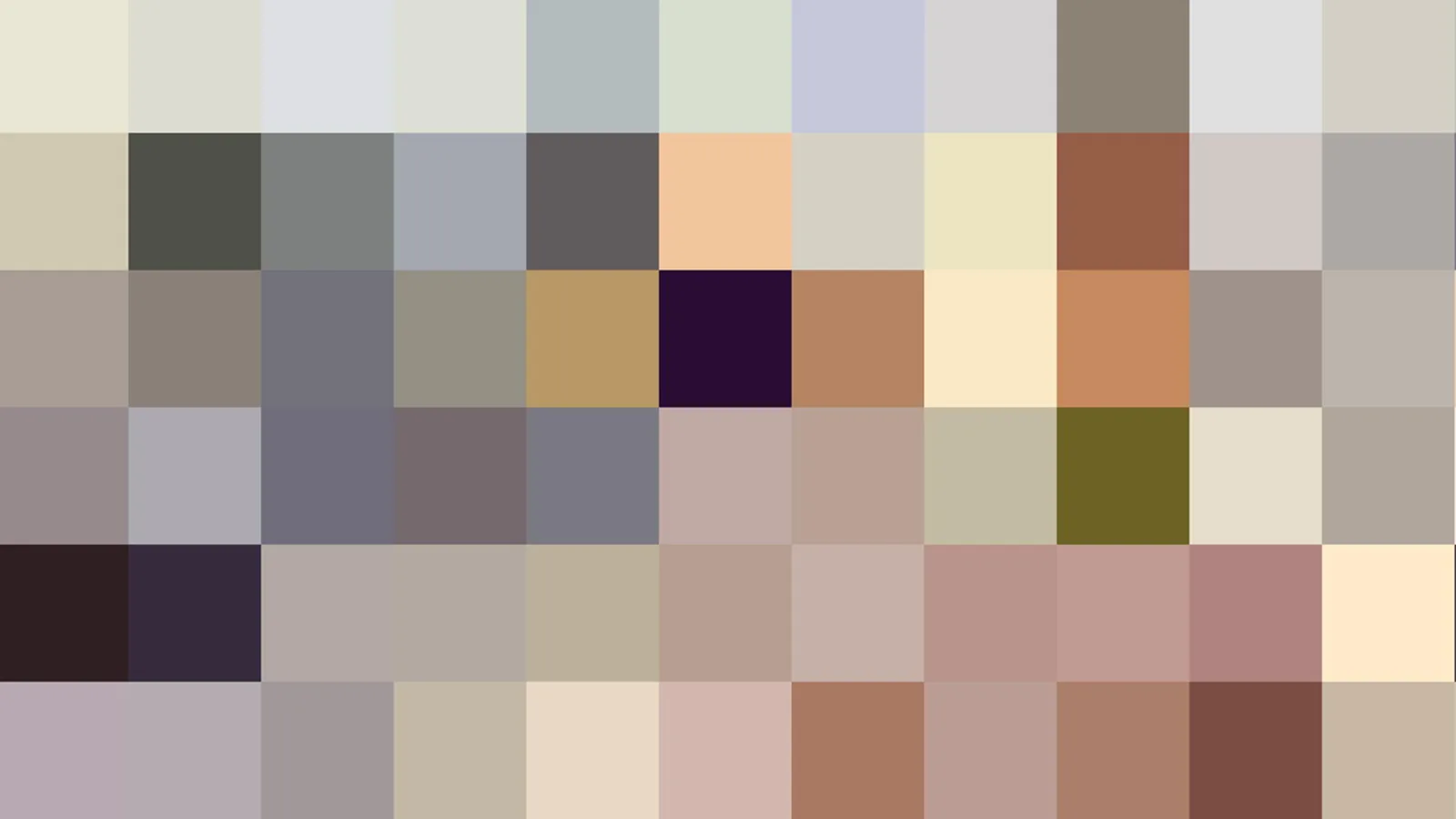 Pixelmosaik aus rund 66 Farbquadraten in Beige, Grau, Rosa und Dunkelviolett, oben heller, unten dunkler.