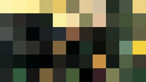 Raster aus quadratischen Farbfeldern in Gelb, Grün, Schwarz, Braun und Orange
