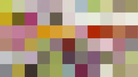 Raster aus farbigen Quadraten in Gelb, Rosa, Rot, Grün, Grau und Violett, ohne erkennbares Motiv.