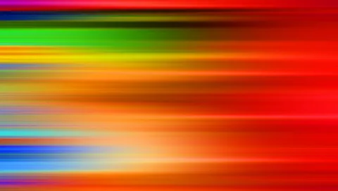 Abstraktes Bild aus waagerechten, verwischten Farbstreifen in Rot, Orange, Gelb, Grün und Blau, die nach rechts dichter und dunkler werden.