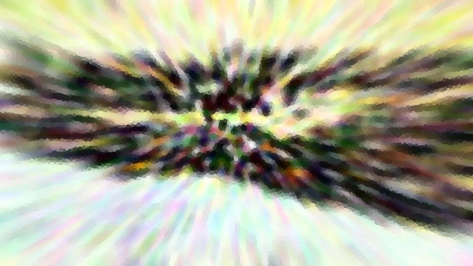 Abstrakte Komposition aus pastellfarbenen Streifen, die radial von einem dunklen, verwischten Zentrum ausgehen