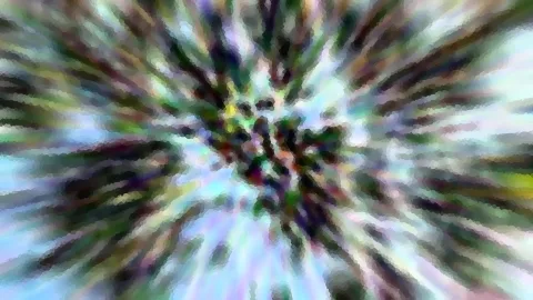 Abstrakte, bunte Struktur mit Streifen, die von der Mitte radial nach außen laufen, in Grün, Blau, Violett und Weiß.