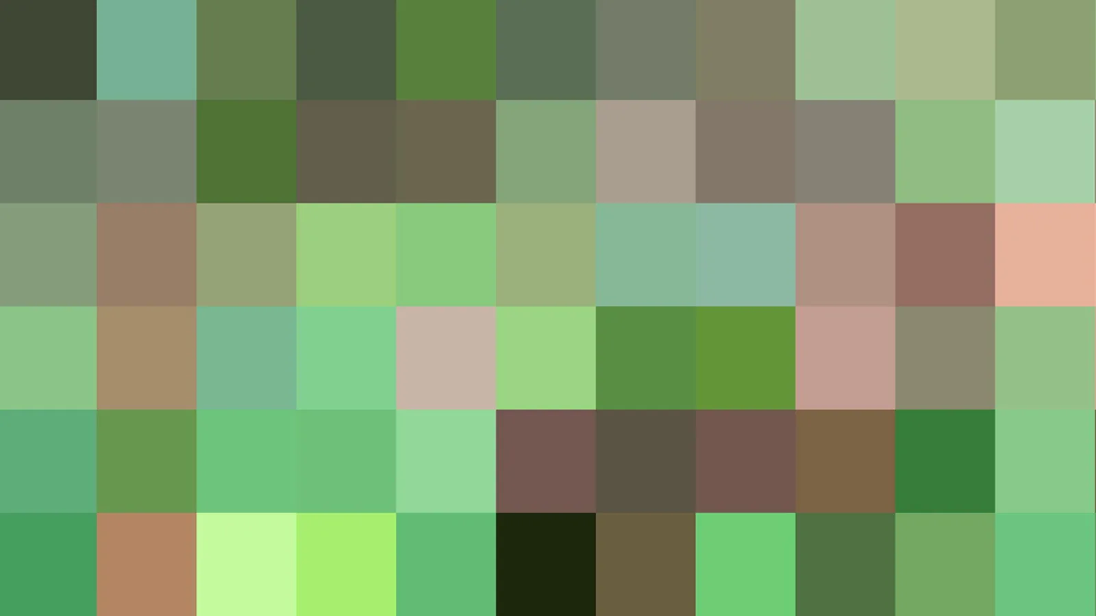 Mosaik aus quadratischen Pixelblöcken in Grün-, Braun- und Rosatönen.