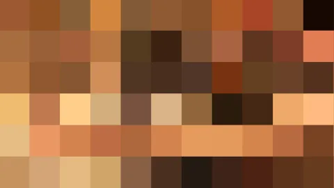 Grobes Raster aus quadratischen Pixeln in Braun-, Ocker- und Orangetönen, nach rechts unten dunkler werdend
