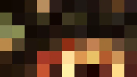 Pixelmosaik aus dunklen Braun-, Oliv- und Orangetönen mit einzelnen hellen Feldern in der unteren Hälfte.