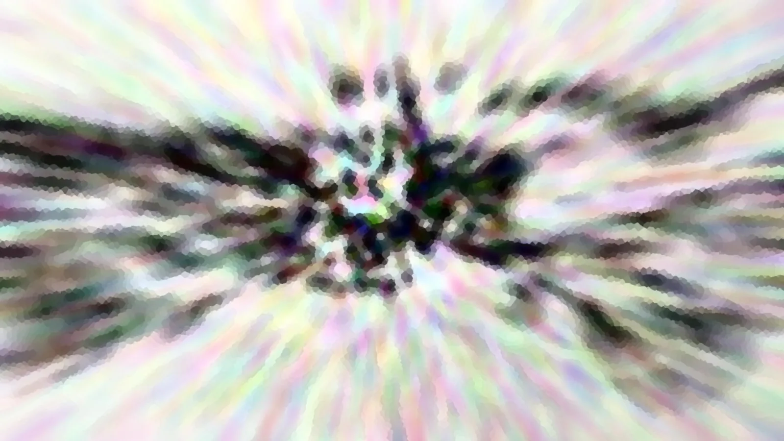 Abstraktes Bild mit pastellfarbenen Streifen, die von einem dunklen, unscharfen Zentrum radial nach außen laufen.