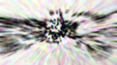 Abstraktes Bild mit pastellfarbenen Streifen, die von einem dunklen, unscharfen Zentrum radial nach außen laufen.