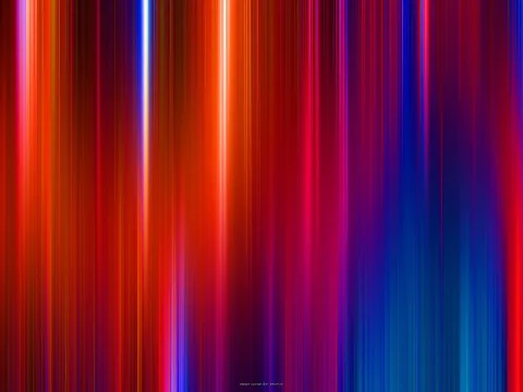 Abstraktes Bild aus dicht nebeneinander stehenden, vertikalen Streifen in Rot, Orange, Violett und Blau mit hellen weißen und pinkfarbenen Lichtlinien.