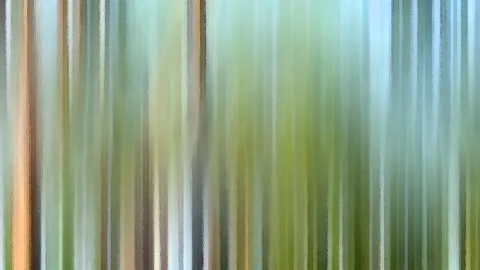 Abstrakte Komposition aus vertikalen, verwischten Streifen in Grün, Beige und Weiß, die das gesamte Bild füllen.