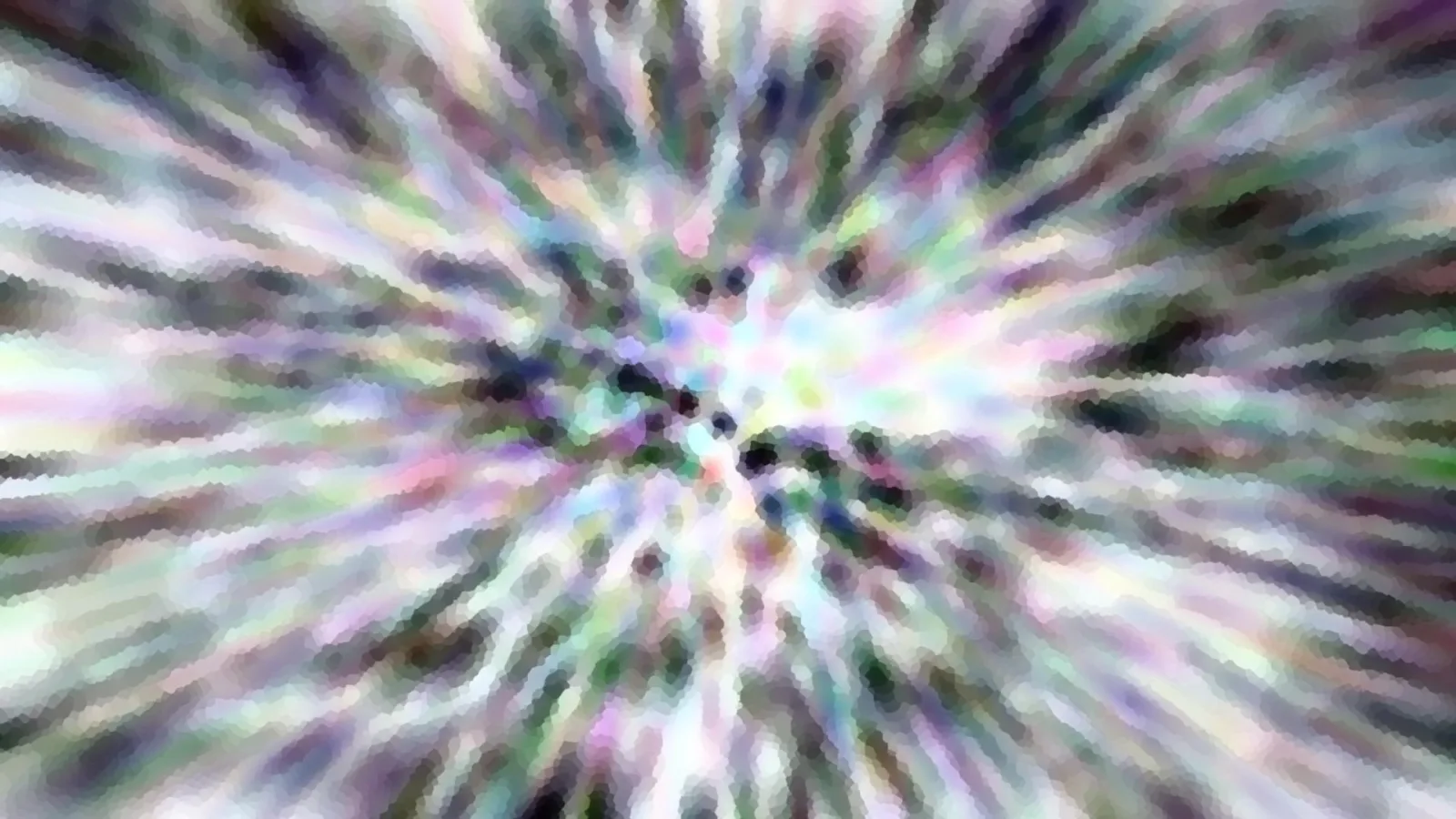 Abstraktes Bild mit farbigen, pixeligen Streifen, die von einem hellen Zentrum in der Mitte nach außen strahlen.
