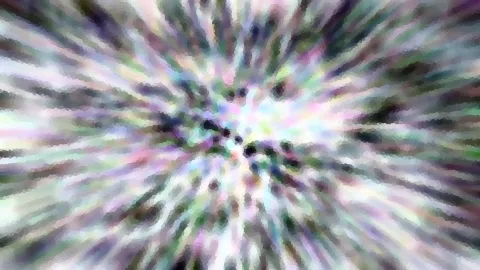 Abstraktes Bild mit farbigen, pixeligen Streifen, die von einem hellen Zentrum in der Mitte nach außen strahlen.
