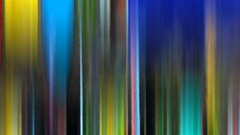 Abstrakte Komposition aus senkrechten Farbstreifen in Gelb, Cyan, Blau, Grün und Pink.