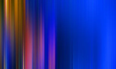 Vertikal verwischte Streifen in Blau, Gelb, Rot und Violett, nach rechts hin zunehmend einfarbig blau.