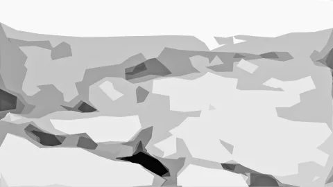Abstrakte Komposition aus grauen und weißen polygonalen Flächen, oben ein helles Feld, unten dunkle Schattenkanten.