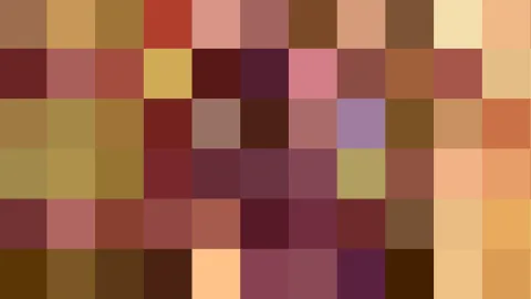 Mosaik aus quadratischen Farbfeldern in Braun, Ocker, Rot und Mauve.