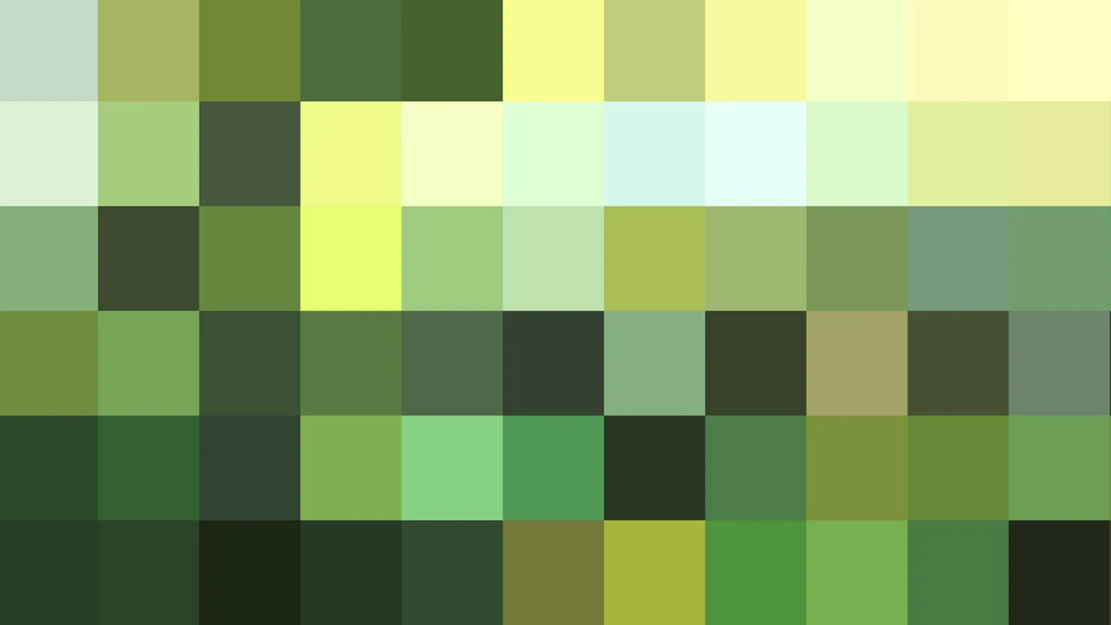 Mosaik aus grünen, gelben und hellen Farbquadraten in sechs Zeilen, dunkle und helle Töne wechseln sich ab