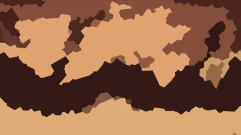 Abstrakte Komposition aus braunen und beigen Flächen mit unregelmäßigen, gezackten Kanten.