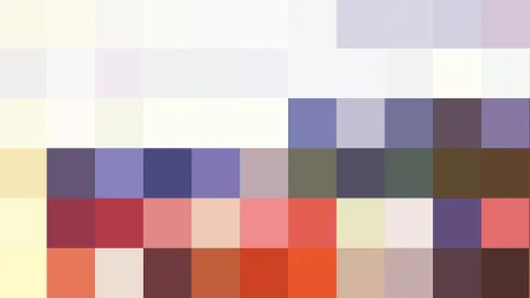 Abstraktes Raster aus farbigen Quadraten in Pastelltönen, Violett, Rot und Braun, oben hell und unten kräftiger.