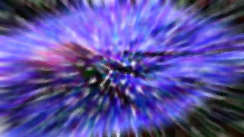 Abstrakte Komposition aus violetten und blauen Schlieren, die radial von einem dunklen Zentrum nach außen laufen.