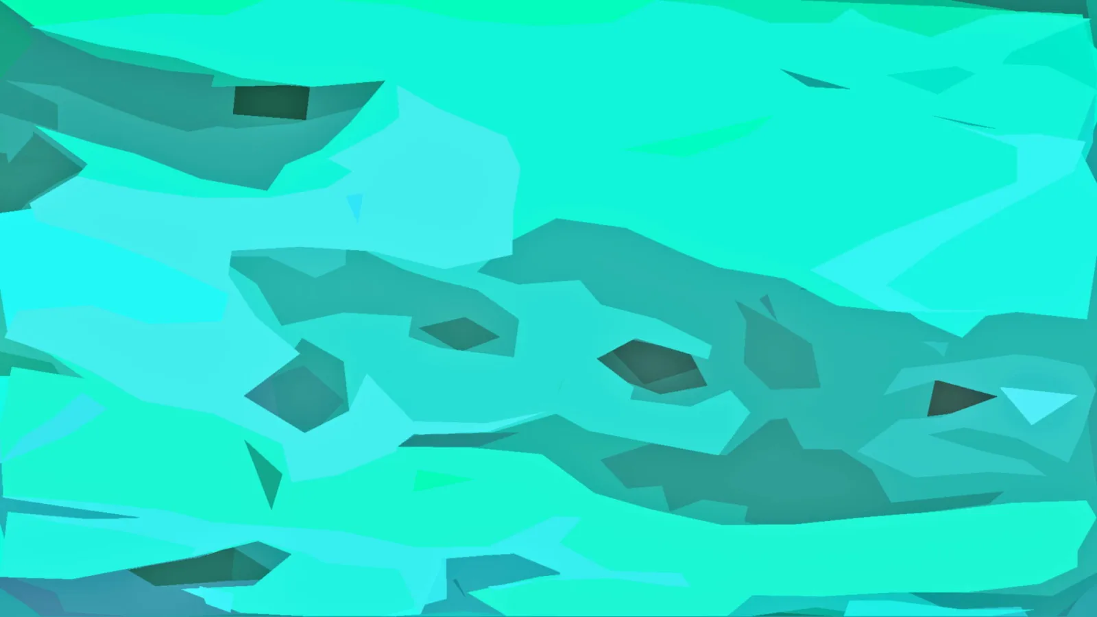 Abstrakte Komposition aus türkisen und petrolfarbenen Polygonflächen mit dunkleren Akzenten.