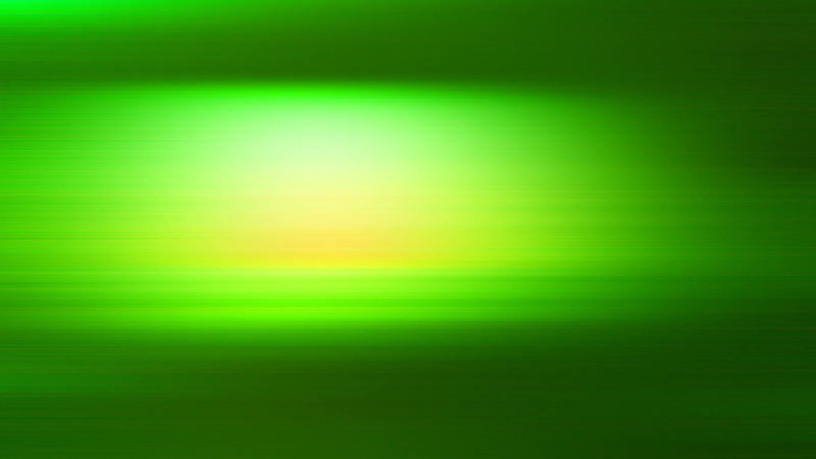 Horizontal verwischte grüne Lichtstrahlen, die von einem hellen gelbgrünen Zentrum in der Bildmitte ausgehen und zu den Rändern hin dunkler werden.