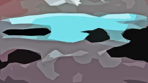 Abstrakte Komposition aus kantigen, polygonalen Flächen in Hellblau, Grau, Schwarz und blassem Rosa, die sich über das Bild verteilen.