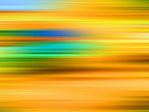 Horizontal verwischte Streifen in Orange, Gelb, Grün und Türkis, dazwischen ein blauer Streifen links der Mitte.