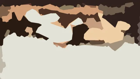 Abstraktes Bild aus unregelmäßigen Flächen in Braun, Beige und Cremeweiß, unten eine große helle Fläche.