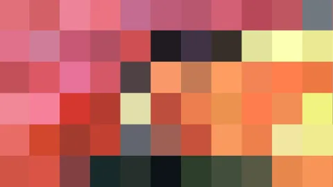 Abstraktes Raster aus farbigen Quadraten in Rosa, Rot, Orange, Gelb, Schwarz und Grün