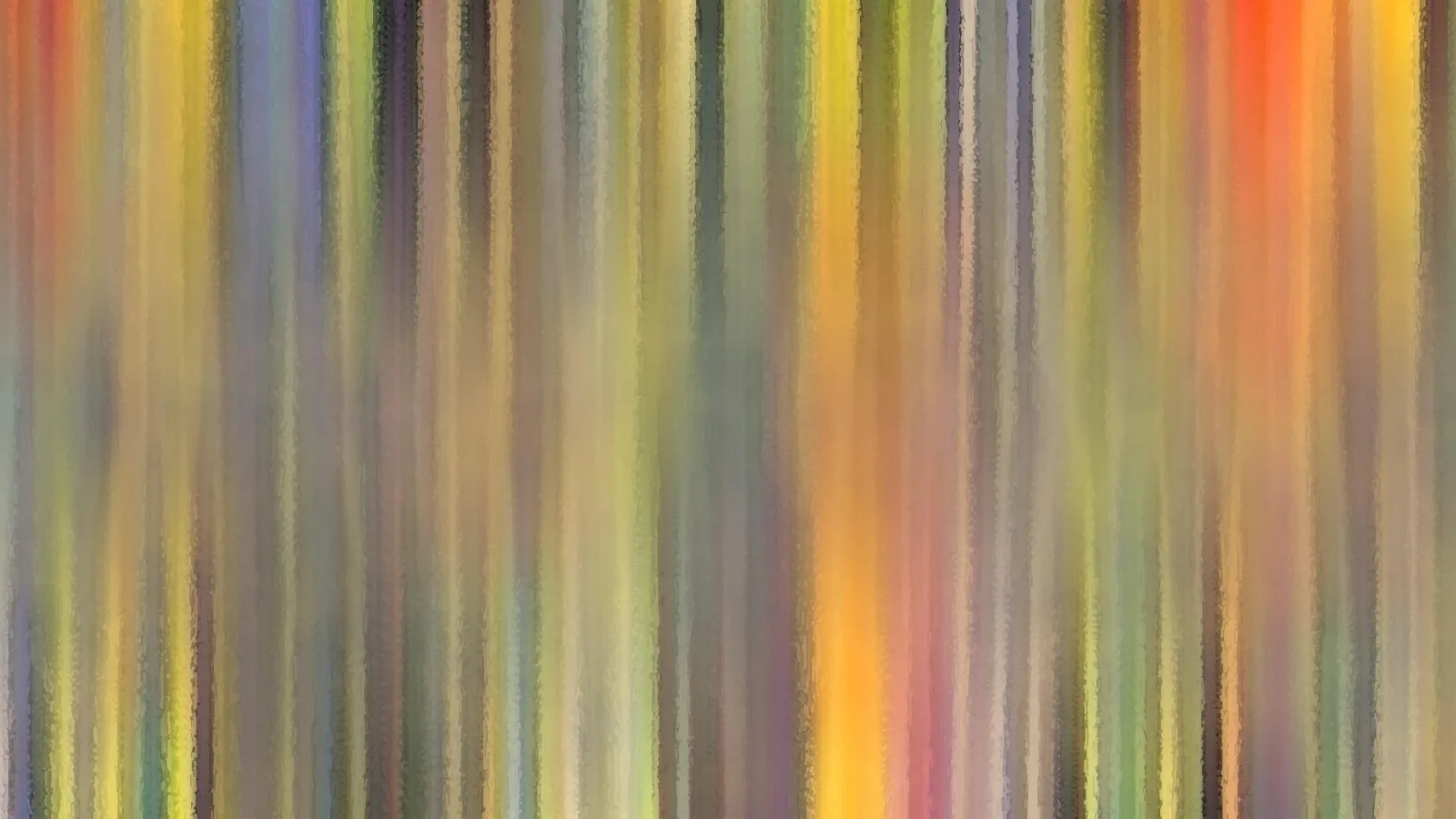 Abstraktes Bild aus vertikalen, verwischten Streifen in Gelb, Orange, Rot, Grün und Grau.