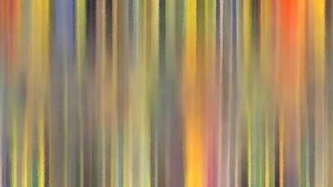 Abstraktes Bild aus vertikalen, verwischten Streifen in Gelb, Orange, Rot, Grün und Grau.