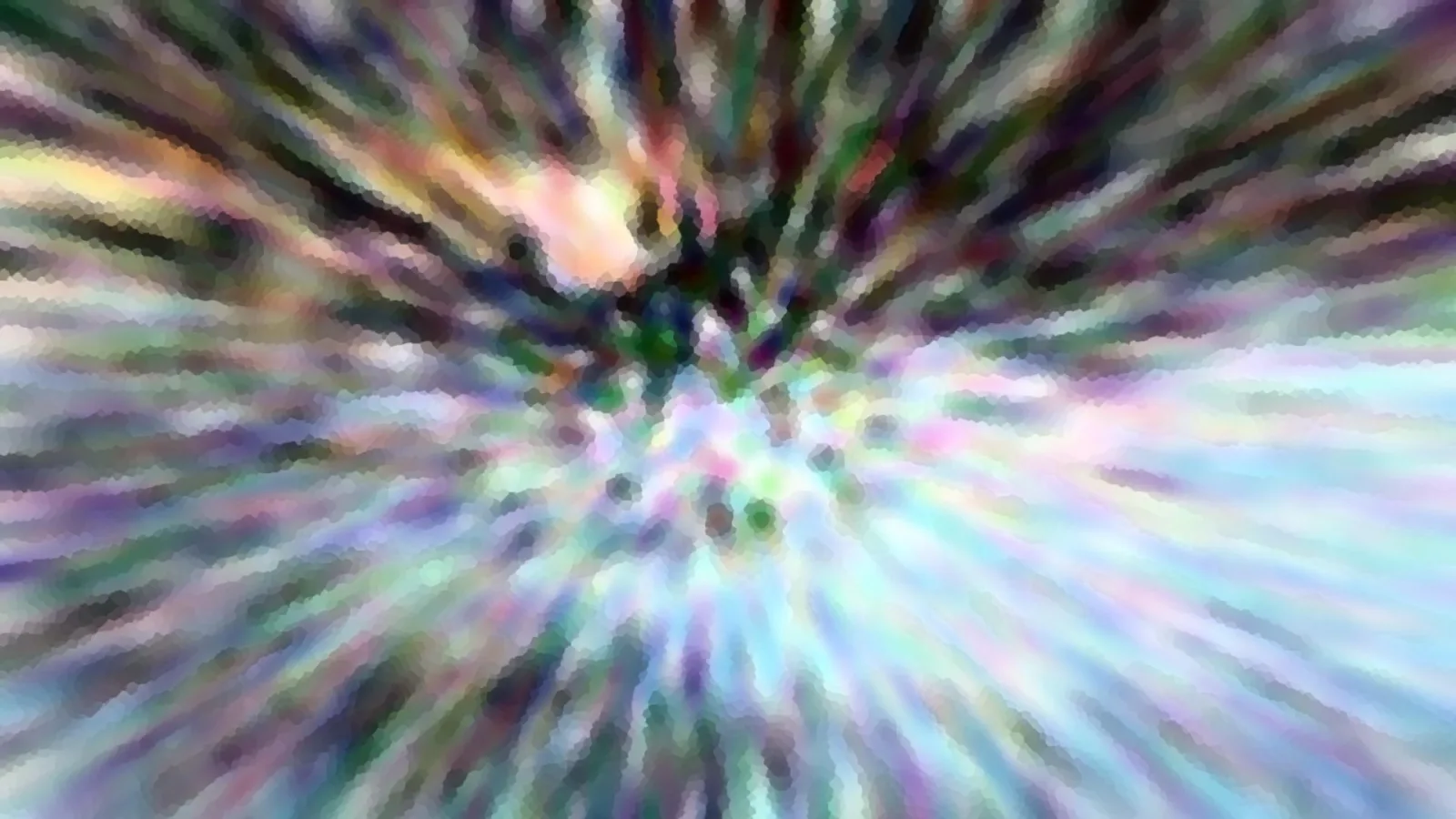 Abstraktes Bild mit farbigen Streifen in Pastelltönen, die vom Zentrum nach außen strahlen, mosaikartig pixelig.