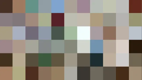 Rasterbild aus 60 rechteckigen Farbfeldern in gedämpften Tönen wie Beige, Grau, Graugrün, Braun und Blau.