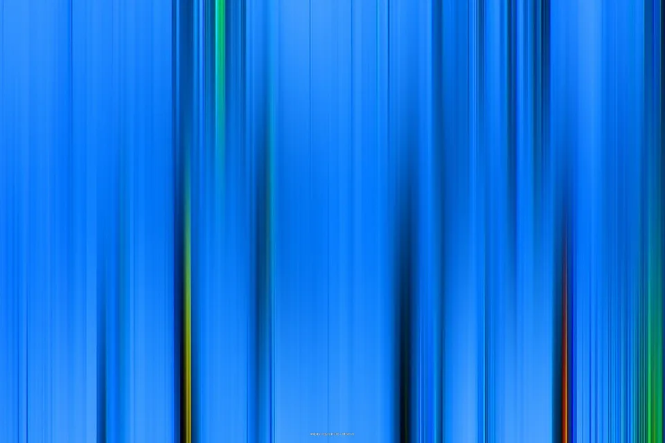 Abstraktes Bild aus vertikalen, verschwommenen Streifen in verschiedenen Blautönen, mit einzelnen grünen und orangeroten Linien.