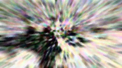 Abstrakte Komposition aus radial verlaufenden, pastellfarbenen Schlieren mit einem dunklen Zentrum links der Bildmitte.