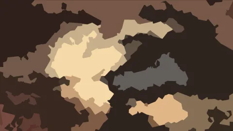Abstrakte Komposition aus braunen, beigen und grauen Flächen mit unregelmäßigen, gezackten Rändern.