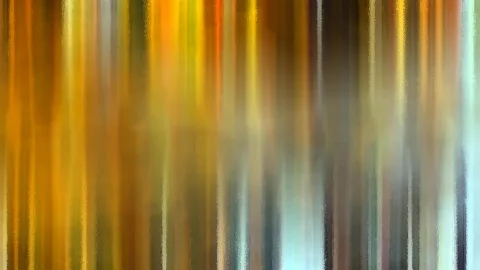 Abstrakte, vertikal verwischte Streifen in Ocker, Gelb, Orange und Grau, rechts unten hellen sich Blau- und Türkistöne auf.