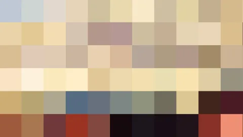 Raster aus 11 mal 6 rechteckigen Farbfeldern in Beige, Sand, Blaugrau, Rot und Dunkelbraun