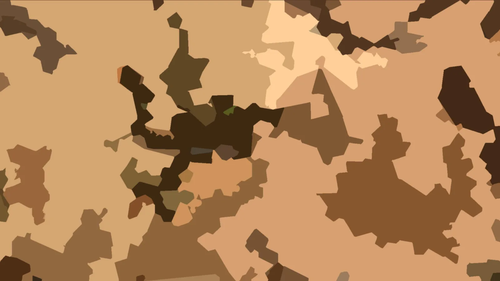 Abstraktes Muster aus unregelmäßigen Flächen in Sand-, Braun- und Schwarztönen, im Zentrum eine dunkle Form, oben rechts helle cremefarbene Flächen.
