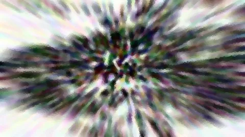 Abstrakte radiale Unschärfe mit bunten Grün-, Lila- und Weißtönen, die vom Zentrum nach außen ausstrahlen.