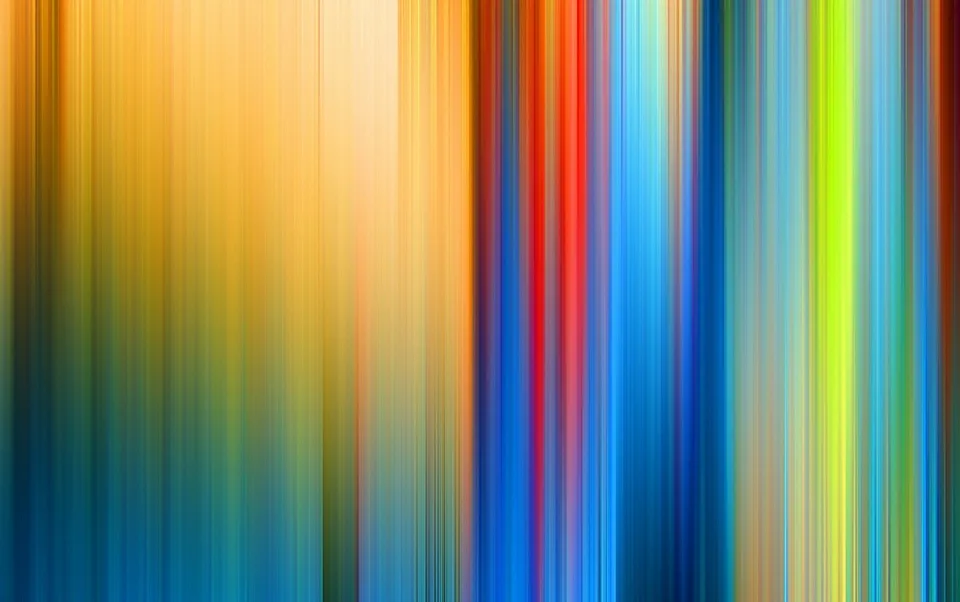Abstrakte Komposition aus vertikalen, verwischten Farbstreifen in Gelb, Orange, Rot, Blau, Türkis und Hellgrün, die von links nach rechts ineinander übergehen.
