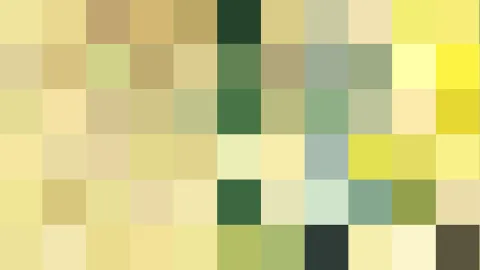 Mosaik aus quadratischen Farbblöcken in Gelb, Grün, Beige und Dunkelgrün, in Reihen angeordnet.